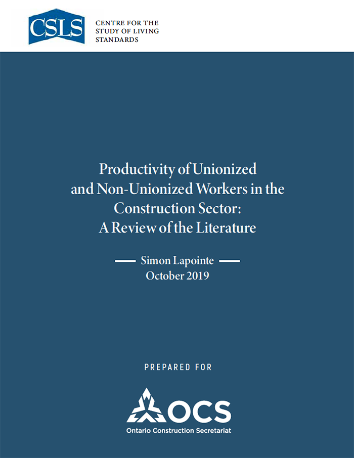 Productivity of Unionized and Non-Unionized Workers in the Construction Sector
